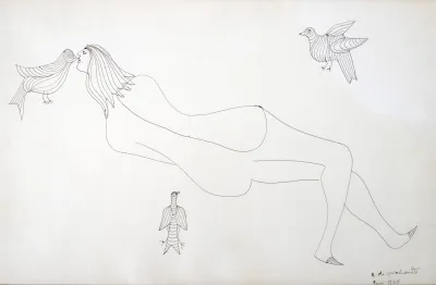 Di Cavalcanti - Mulher Nua de Costas e Três Pássaros