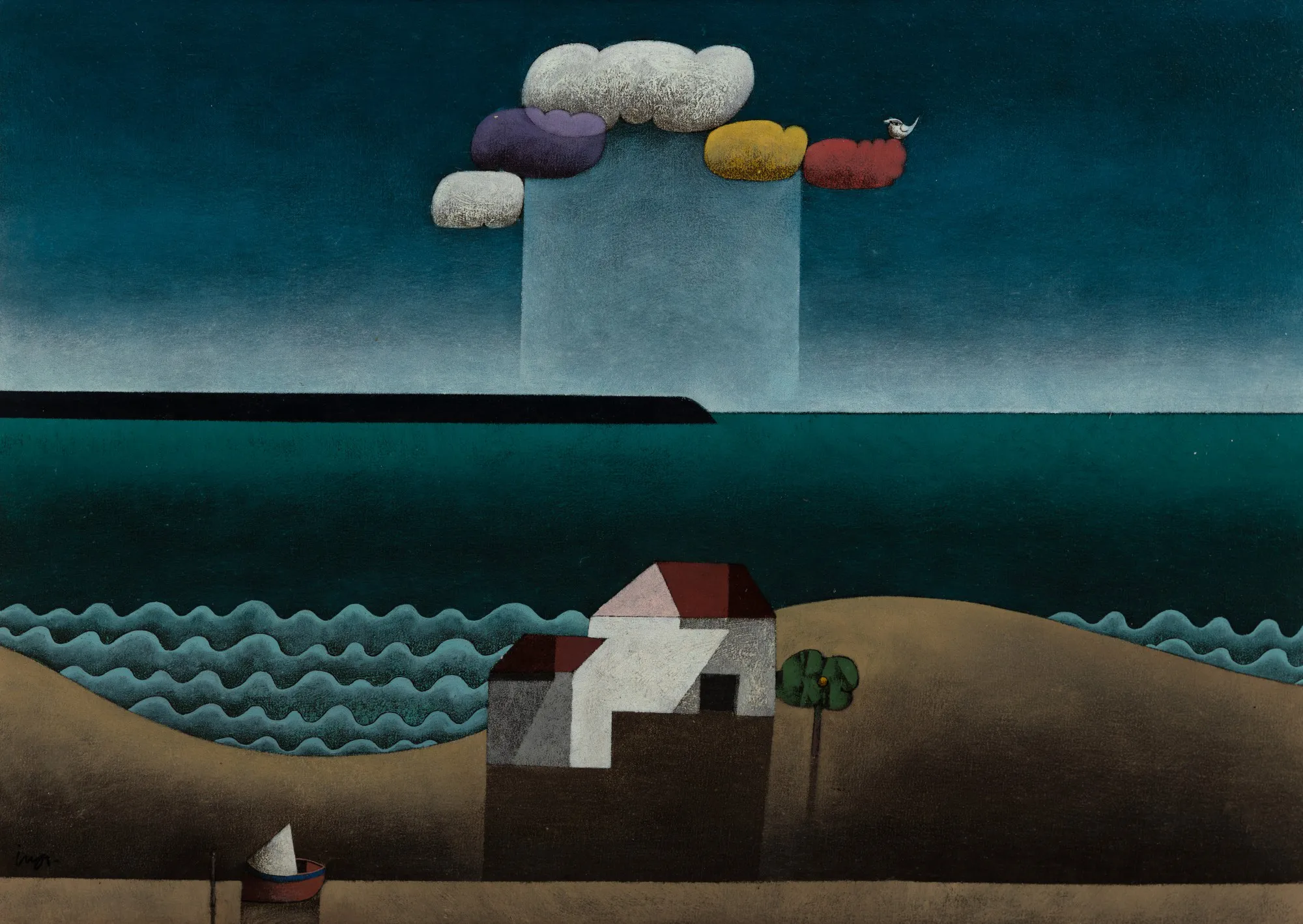 Inos Corradin - Beach With Clouds And Bird