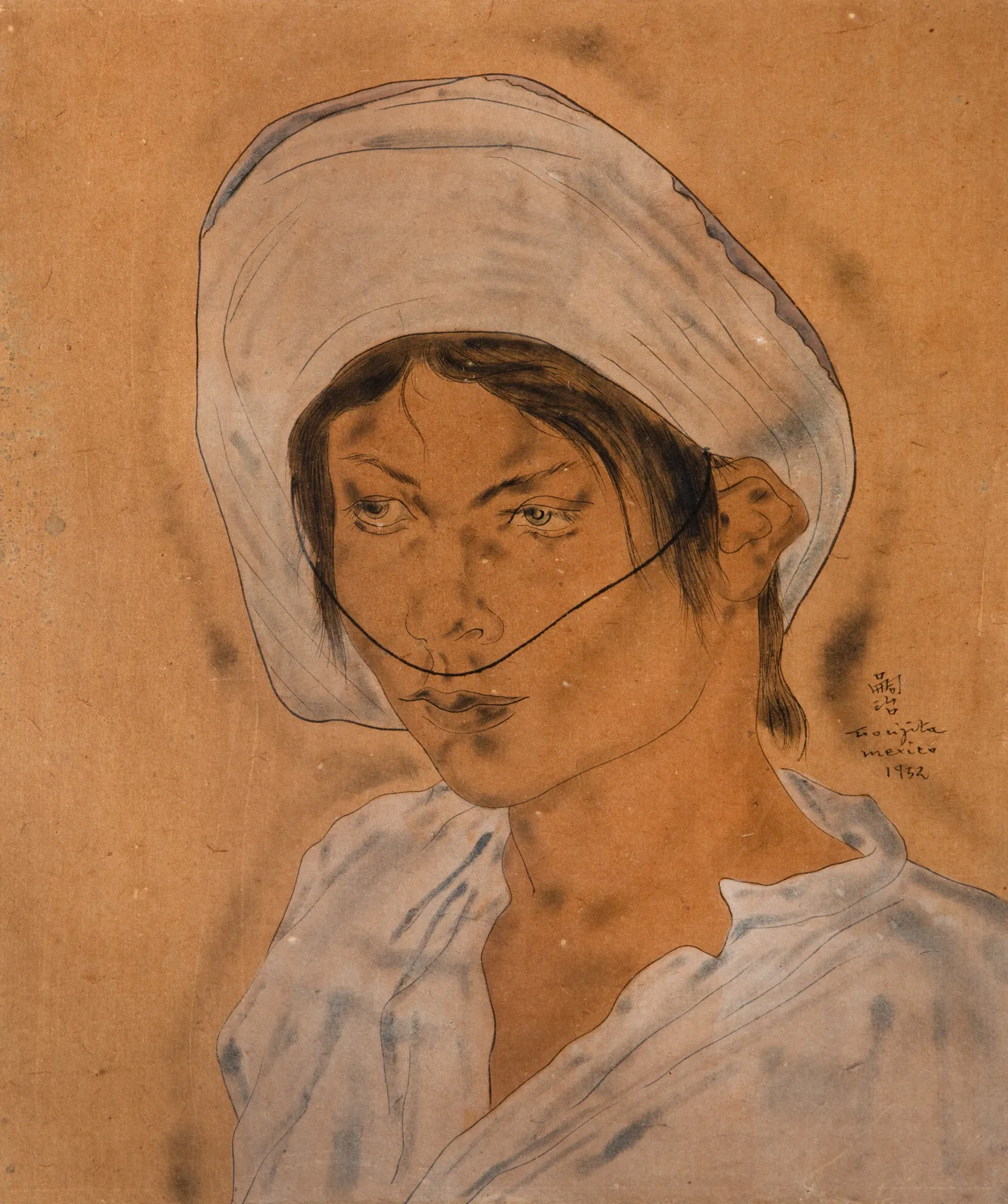 Tsugouharu Foujita - Portrait De Jeune Femme An Chapean Blanc