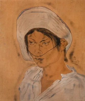 Tsugouharu Foujita - Portrait De Jeune Femme An Chapean Blanc